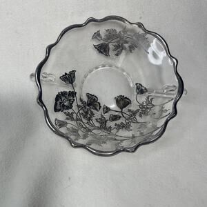 Vintage Heisey Footed Glass Bowl with Silver Overlay Art Deco 7”